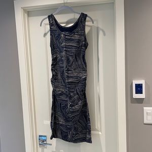 Navy blue print maternity rouched tank dress